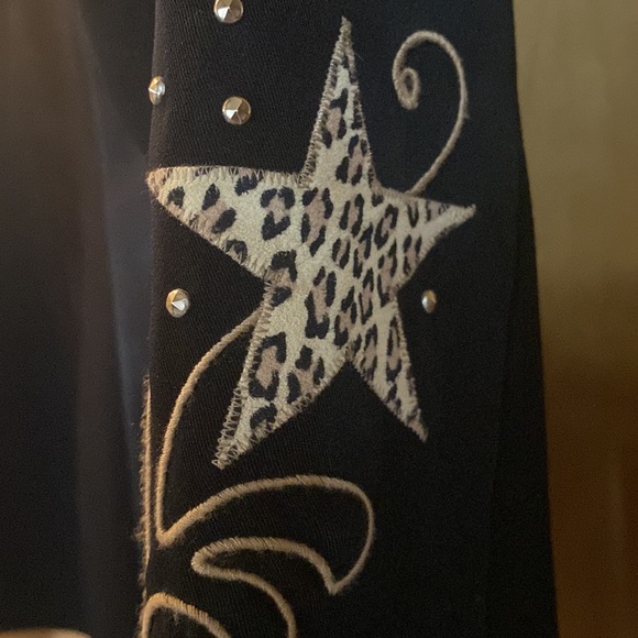 Scully By Marsha Wright Black Vintage Blazer with Leopard Print Stars; size L - Picture 7 of 10